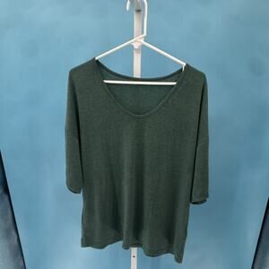 Women's Green Relaxed Knit Pullover T-Shirt V-Neck 3/4 Sleeve M1H888 Size 2XL